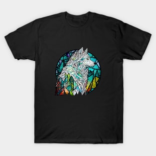 Wolf Animal Portrait Stained Glass Wildlife Outdoors Adventure T-Shirt